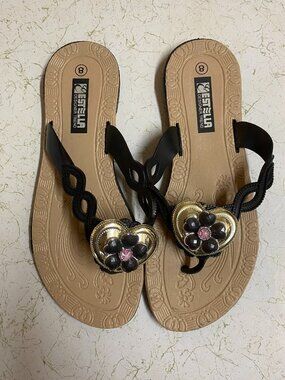 ESTELLA DESIGNER TREND SIZE 8 BLACK & CREAM WOMEN'S SANDALS